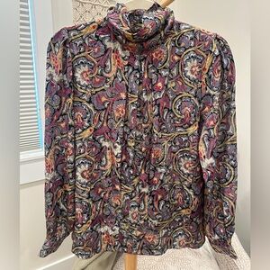 Vintage Nicola Paisley Blouse | High Neck Button Front | Made in USA | Size 6